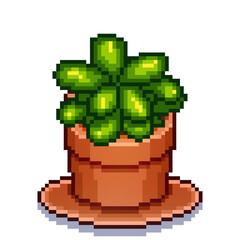 Fototapeta premium Pixelated flowers in pots, each with vibrant, blocky colors and simple, retro-style designs.