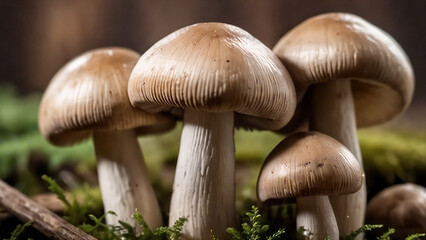 Brown Mushrooms In Forest, Macro View