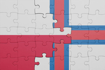 puzzle with the colourful national flag of faroe islands and flag of poland.