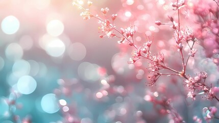 Naklejka premium A delicate branch of pink blossoms bathed in warm sunlight, Generative AI illustration