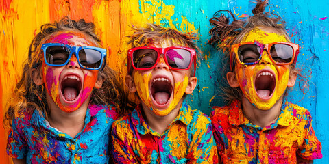 Obraz premium Humorous images of children in bright colors for greeting cards