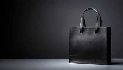 Shopping bag black friday sale concept on dark background with copy space fashion style