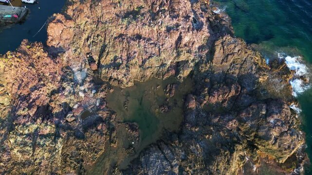 Europe, Italy, Framura is a little sea village in Liguria close to 5 terre ( five island )  - drone aerial view of mediterranean coast - natural harbour and beach 