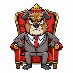 Stylized Vector Cute Angry Dog in a Suit Sitting on a Fancy Chair - Hand-Drawn Isolated art vector illustration