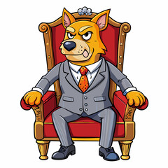 Stylized Vector Cute Angry Dog in a Suit Sitting on a Fancy Chair - Hand-Drawn Isolated art vector illustration