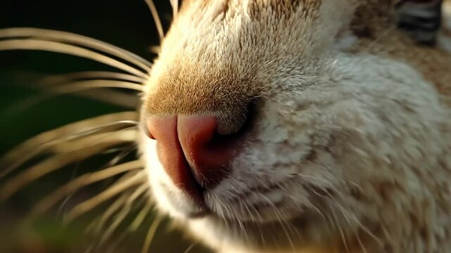 Rabbit Nose Twitching Closeup with Delicate Whiskers and Fast Breathing