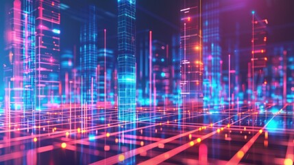 Fototapeta premium Neon Cityscape: A Digital Metropolis