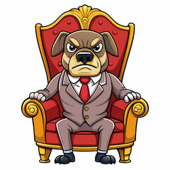 Stylized Vector Cute Angry Dog in a Suit Sitting on a Fancy Chair - Hand-Drawn Isolated art vector illustration