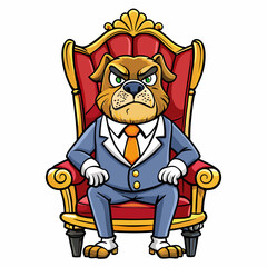 Stylized Vector Cute Angry Dog in a Suit Sitting on a Fancy Chair - Hand-Drawn Isolated art vector illustration