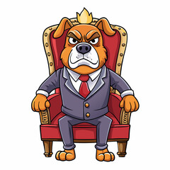 Stylized Vector Cute Angry Dog in a Suit Sitting on a Fancy Chair - Hand-Drawn Isolated art vector illustration