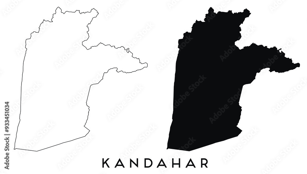 Wall mural kandahar map outline and black silhouette vector