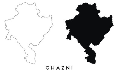 Ghazni map outline and black silhouette vector