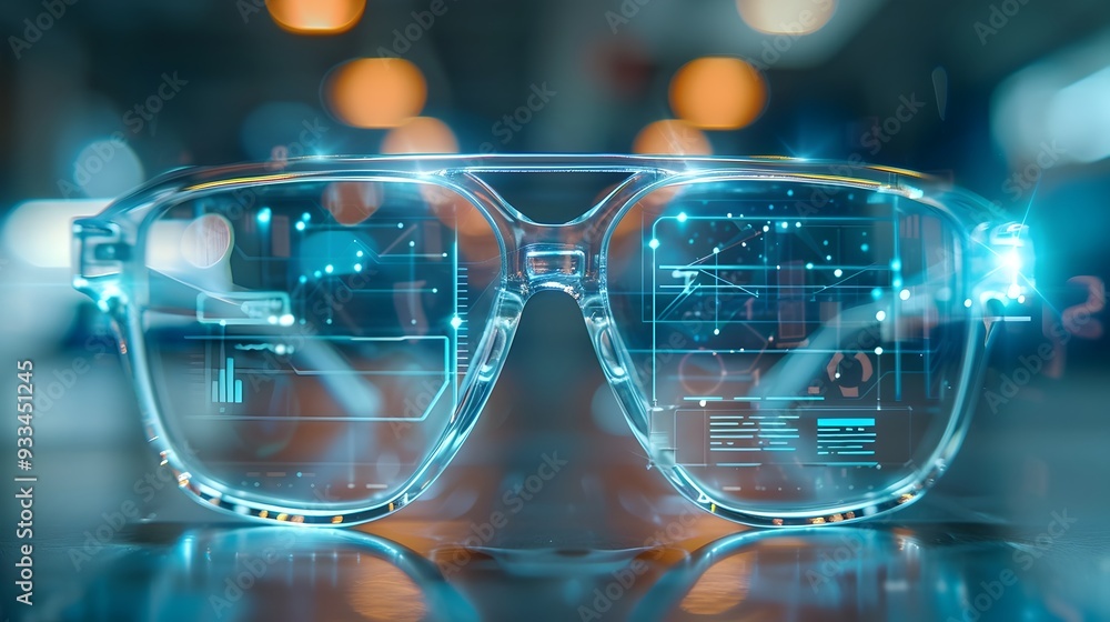 Poster smart glasses projecting augmented reality notifications and messages directly into user s field of 