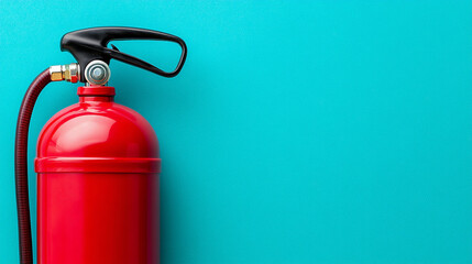 fire extinguisher illuminated by sunlight, standing against a blurred background. The image symbolizes fire safety and readiness, highlighting the importance of precautionary measures
