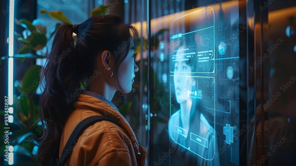 Poster smart mirror displaying messages notifications and video calls for seamless daily routines