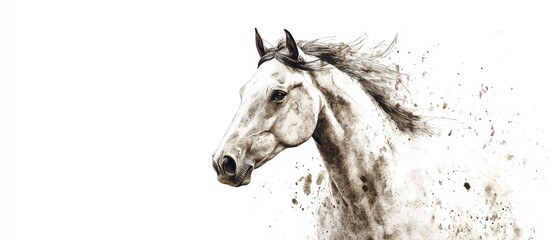 Sepia watercolor illustration of a dapple grey horse Elegant hand drawn artwork on a white background