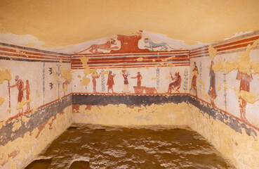 Vivid fresco of Etruscan Tomb of Acrobats(jugglers)  Necropolis of  Tarquinia