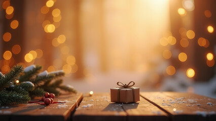 Beautiful holiday card with small gift and copy space