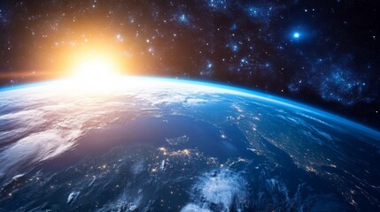 Obraz premium Blue sunrise, view of earth from space