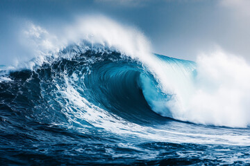 Obraz premium Majestic Ocean Wave Crashing with Intense Foam and Spray