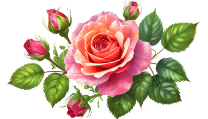 Garden Rose Flower Centifolia Roses Floral Design on a isolated on white background. Generative AI.