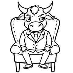 Vector Illustration of a Cute, Angry Bull in a Suit Sitting on a Fancy Chair art vector illustration