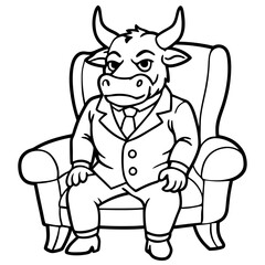 Vector Illustration of a Cute, Angry Bull in a Suit Sitting on a Fancy Chair art vector illustration