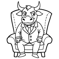 Vector Illustration of a Cute, Angry Bull in a Suit Sitting on a Fancy Chair art vector illustration