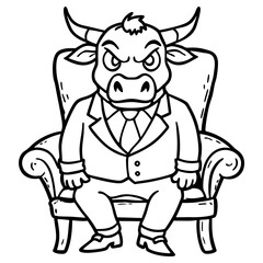 Vector Illustration of a Cute, Angry Bull in a Suit Sitting on a Fancy Chair art vector illustration