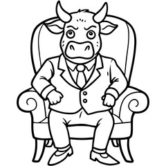 Vector Illustration of a Cute, Angry Bull in a Suit Sitting on a Fancy Chair art vector illustration