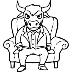 Vector Illustration of a Cute, Angry Bull in a Suit Sitting on a Fancy Chair art vector illustration