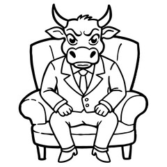 Vector Illustration of a Cute, Angry Bull in a Suit Sitting on a Fancy Chair art vector illustration