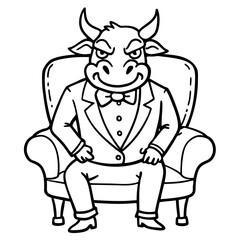 Vector Illustration of a Cute, Angry Bull in a Suit Sitting on a Fancy Chair art vector illustration