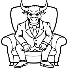 Vector Illustration of a Cute, Angry Bull in a Suit Sitting on a Fancy Chair art vector illustration