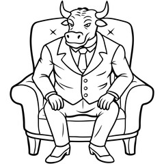 Obraz premium Vector Illustration of a Cute, Angry Bull in a Suit Sitting on a Fancy Chair art vector illustration