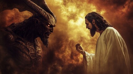 Jesus stands before the devil