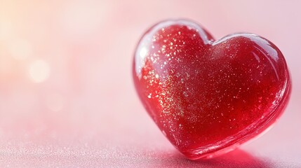 Fototapeta premium Vibrant Red Heart-Shaped Candy on Soft Pink Gradient: Perfect for Posters, Valentine's Day Decor, or Sweet-Themed Interiors