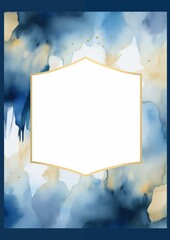 Elegant watercolor backdrop copy space template design in gold and blue for invitation  greeting card grand opening collection. Generative AI