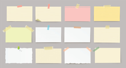 Set of different horizontal papers on transparent background with shadow.