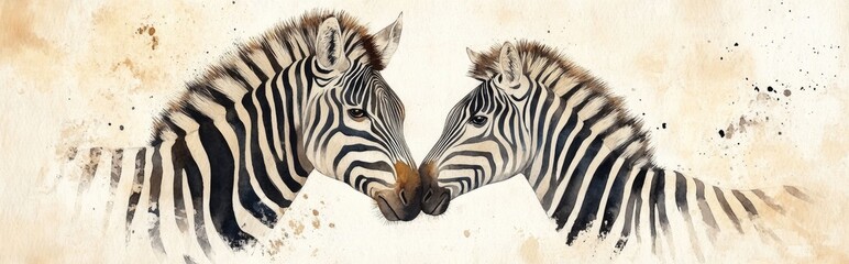 Fototapeta premium Watercolor artwork of two zebras