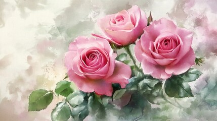 Obraz premium Pink roses bouquet in watercolor style