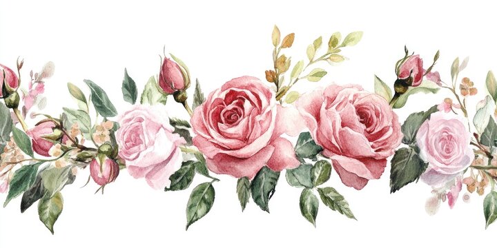 Pink rose bouquet with botanical flowers Isolated wild spring leaf wildflower Watercolor background illustration collection Fashion watercolor drawing isolated Square frame border ornament
