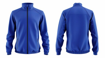 Blank royal blue softshell jacket mockup, front and back view, isolated on a white background. 