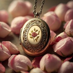 Detailed vintage locket with photo inside Illustration