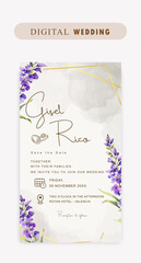 Elegant and beautiful digital wedding invitation in white with watercolor flowers