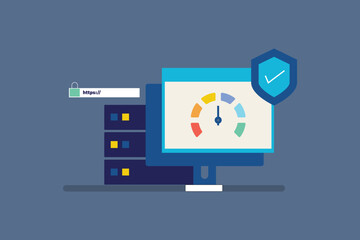 Server Security, Website server security, Website SSL security, SSL certificate, Data encryption technology. Vector illustration background,