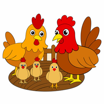 recommend clip art: Barnyard Chickens - Rustic Pecking and Scratching Scene on White Background art vector illustration