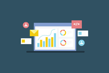 Website Marketing analysis, Website driving organic traffic from search engine and Social media. Website analytics. Vector illustration background.