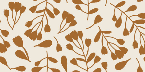 Fototapeta premium Hand drawn flowers print. Trendy collage pattern. Fashionable template for design. 