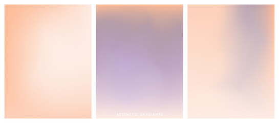 Blurred light fresh orange gradient background set. Vector simple and soft backdrop. Abstract light purple, beige color banner. Pastel beautiful gentle gradients